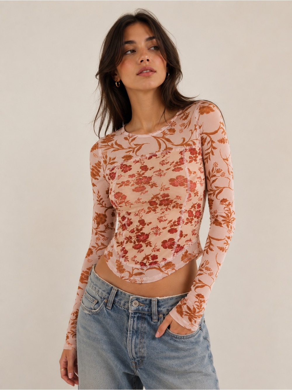 Free People Betty's Garden Topin in‎ Coral Combo